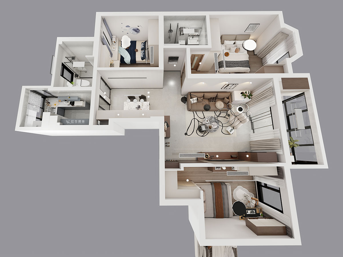 蒋琛｜香榭里8-2-901-108㎡-现代简约风格｜3室2厅2卫｜老房装修｜定制家｜全包16万｜00_04鸟瞰图